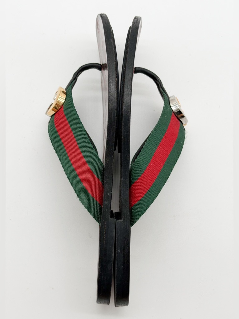 Gucci Kika GG Web Stripe Thong Sandals Black Red Flip Flop Flats EU 38 US 8 - Picture 10 of 10